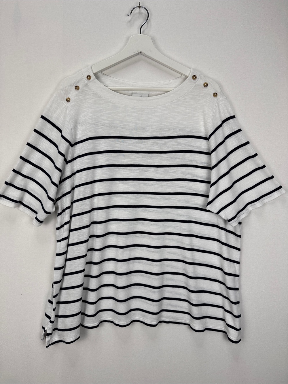J.Jill White Navy Stripe Pima Cotton Nautical Tee Womens Size 2X